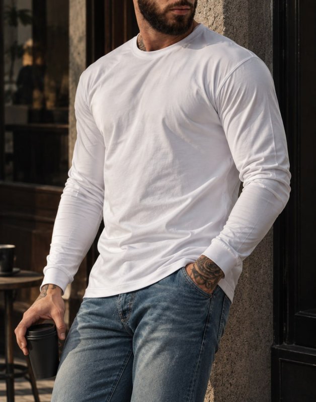 Camiseta Masculina Lisa Básica Manga Longa Algodão Premium