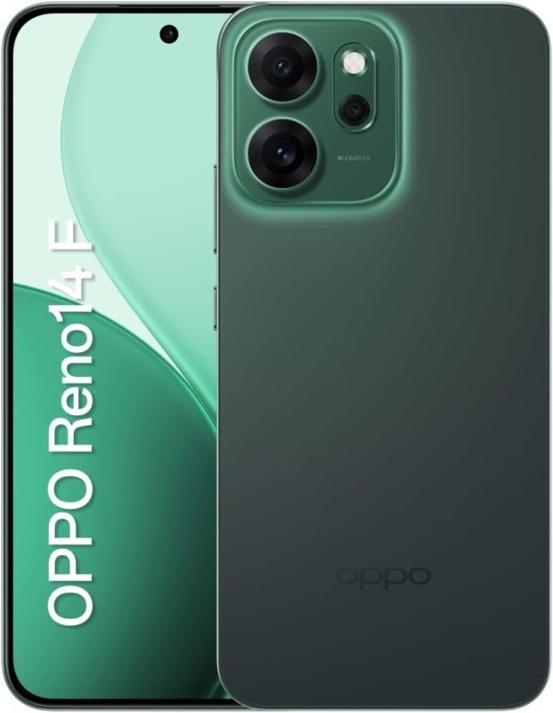 Smartphone OPPO Reno 14 F 5G 256GB 12GB RAM Câmera 50MP IP69 AMOLED 6,57" Verde