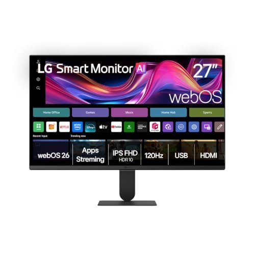 Monitor LG Smart, Tela IPS de 27”, FHD, WebOS 26, HDR10, ThinQ, Wi-fi, AirPlay, Bluetooth, 5ms (GtG), 120Hz, 2X USB, 2X HDMI, Preto- 27U511SB