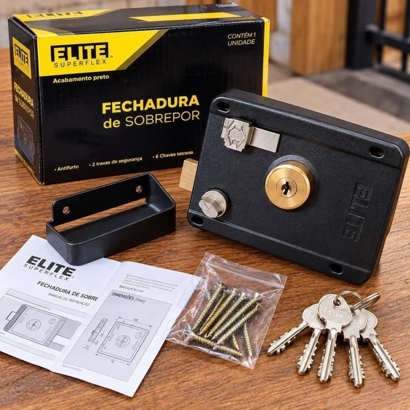 Fechadura Para Portão Sobrepor Externo Manual 6 Chaves + Frete Grátis