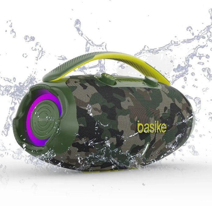 Caixa De Som Basike Ba-RAD207 Edição 80W Rádio FM Bluetooth 5.3 TWS RGB Bass Boost 9000mAh Camuflagem + Frete Grátis