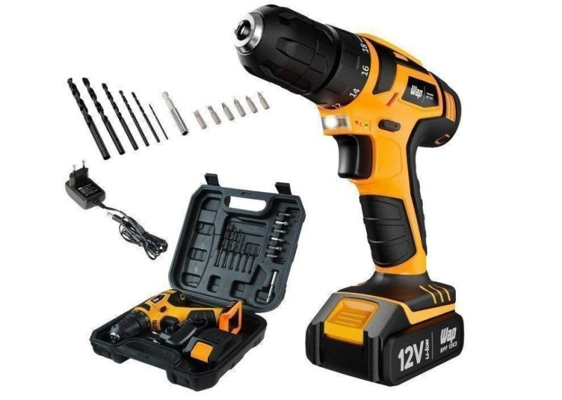 Parafusadeira e Furadeira Wap 12V + Maleta e Kit Com 13 Acessórios
