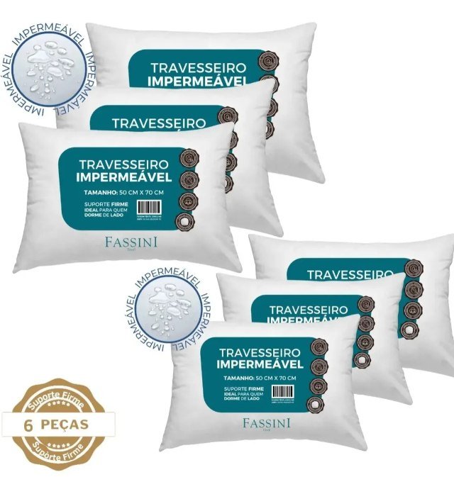 Kit 6 Travesseiros Antialérgico Impermeável 50x70 Lavável + Frete Grátis