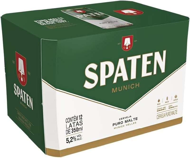 Cerveja Spaten, Puro Malte, Lata 350ml, Pack com 12 unidades