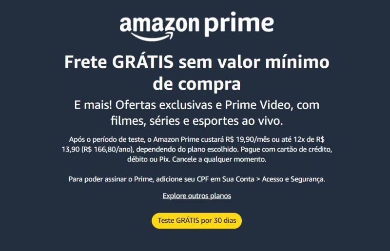 30 dias de Amazon Prime Grátis