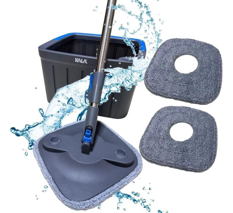 Mop Giratório Separa Água Limpa e Suja Gira 360° Cinza-escuro e Azul