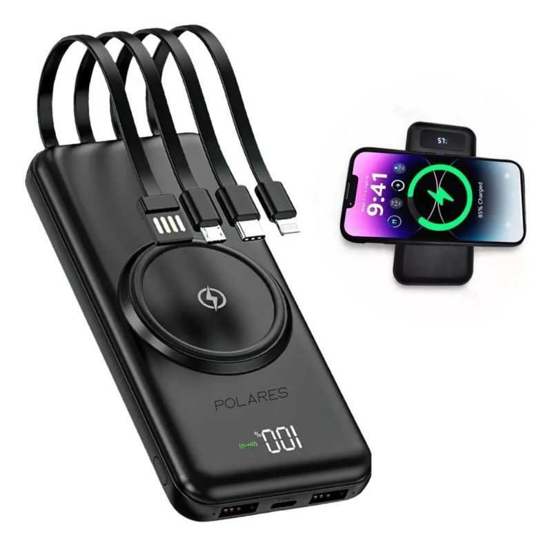 Power Bank Polares 20000mAh com Indução e Cabos Integrados