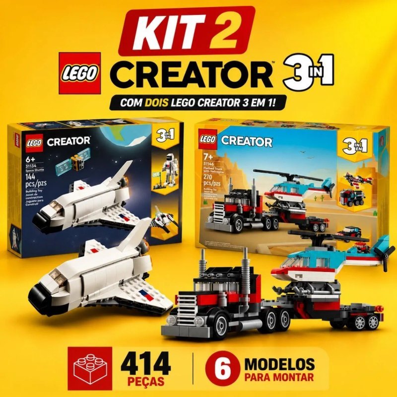 LEGO CREATOR 3 EM 1 - Kit Lego Creator Caminhão Helicóptero + Nave Espacial