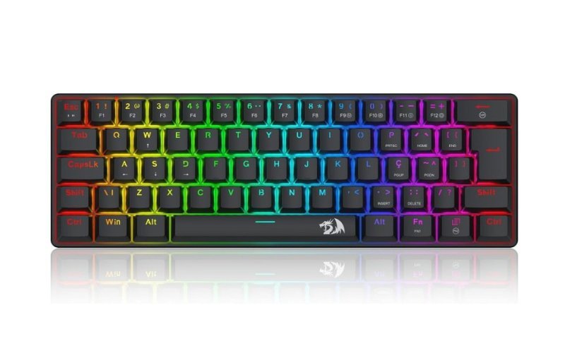 Teclado Mecânico Gamer Redragon Jax Iluminação Rainbow Preto 60% Switch Marrom K613-KB PT-BROWN