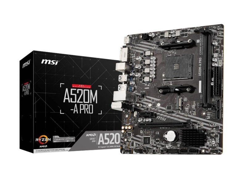Placa Mãe MSI A520M-A PRO (AM4/2xDDR4/HDMI/DVI-D/M.2/USB 3.2)