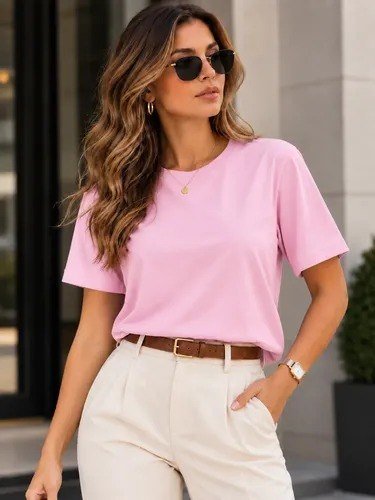 Camiseta T-shit Feminina Malha Peruana Básica Oversized Rosa Liso P