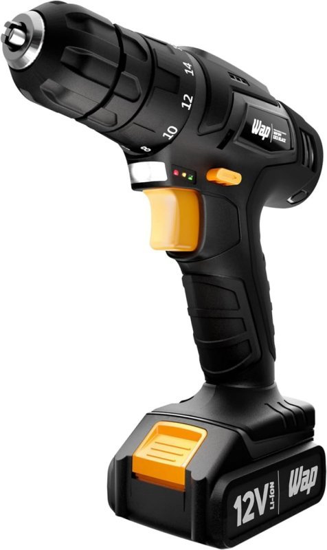 WAP Parafusadeira e Furadeira a Bateria Li-Ion 12V BPF 12K3 BLACK Carregador Bivolt com Maleta e Kit de 13 Acessórios