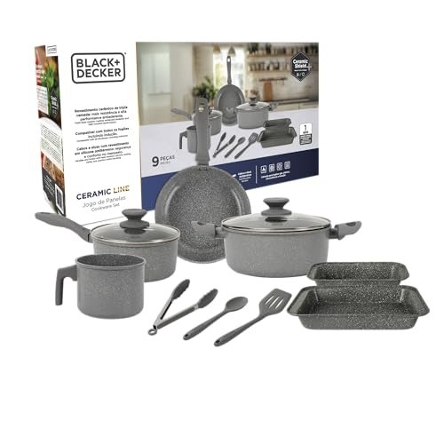 BLACK+DECKER JOGO DE PANELAS 9 PEÇAS CERAMIC LINE