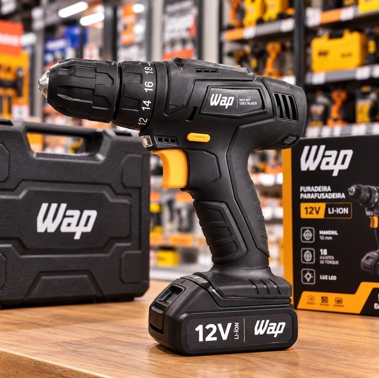WAP Parafusadeira e Furadeira a Bateria Li-Ion 12V BPF 12K3 BLACK