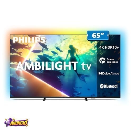 PHILIPS, Smart TV Ambilight 65" 4K, Titan OS, 65PUG8100/78, Comando de Voz, HDR10+/Dolby Atmos, VRR/ALLM, Bluetooth