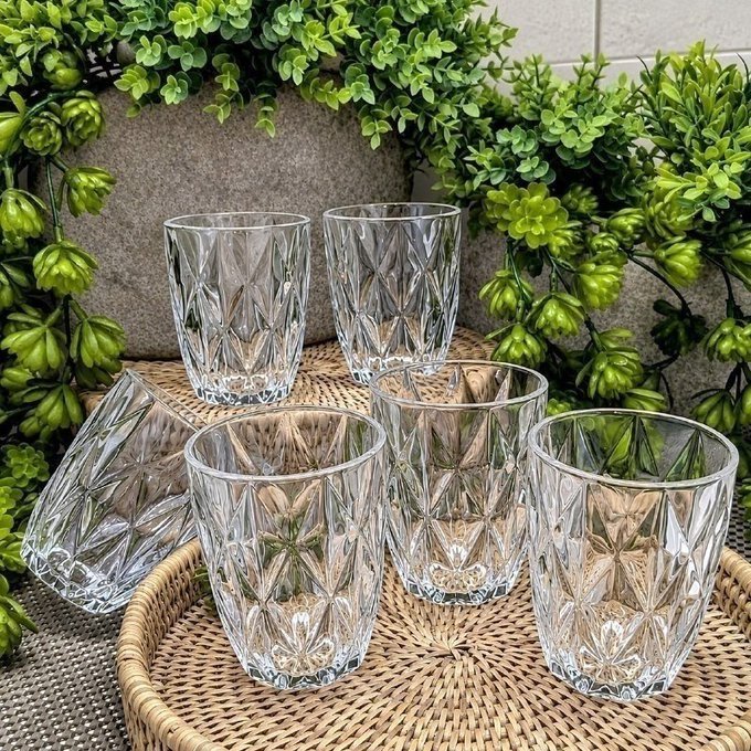 Jogo com 6 Copos Vidro Diamante Grosso 300ml + Frete Grátis