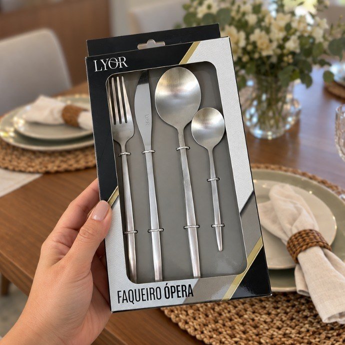 Lyor 5625 Ópera Faqueiro 16 Peças Aço Inox Elegante Prateado