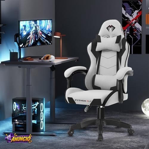 Cadeira Gamer Python Fly em tecido, respirável e ecológica, ângulo ajustável (Cinza Claro)