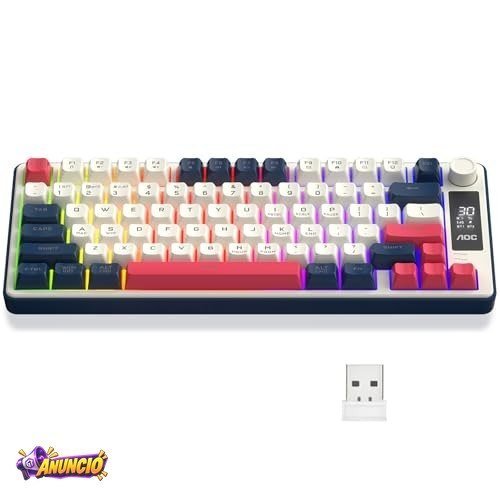 AOC GK280 Teclado sem fio 70%, Bluetooth Trimodo /2.4 GHz/USB-C, Teclado Gamer RGB LED Rainbow