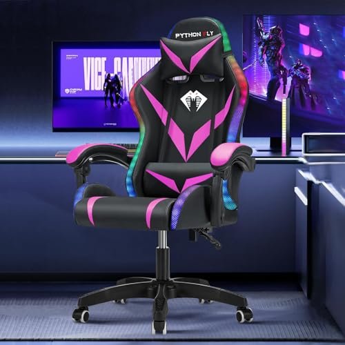 Cadeira Gamer RGB Python Fly com Iluminação Decorativa, Encosto Reclinável, Design Ergonômico para Escritório e Jogos (Roxo)