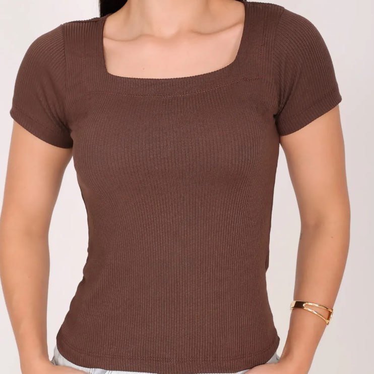 Blusa Feminina Manga Curta Decote Quadrado Básica Baby Look
