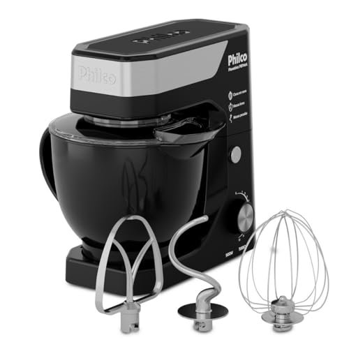 Philco Batedeira Planetária Preta 800W 12 Velocidades 5 Litros PBP90A 103401154 Aço inoxidável