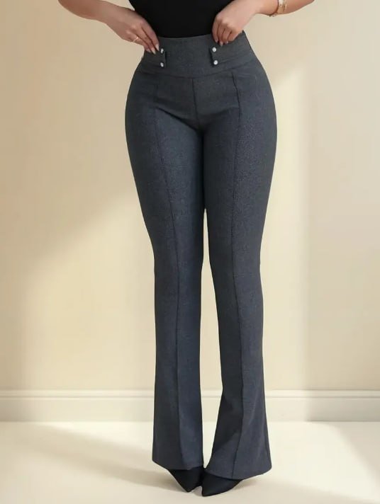 Calça Flare Fler Bailarina Cintura Alta Com Bolso Malha Pop