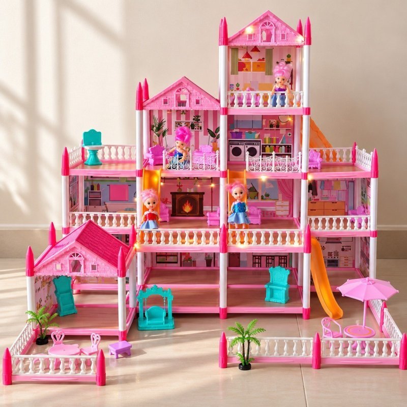 Casinha De Boneca Castelo Da Princesa 283 Pcs Rosa Com Quatro Bonecas + Frete Grátis