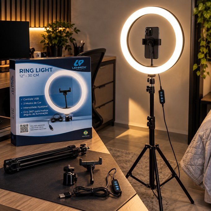 Ring Light Luz Led Iluminador 30cm + Tripé 2.1M Com 3 Cores + Frete Grátis