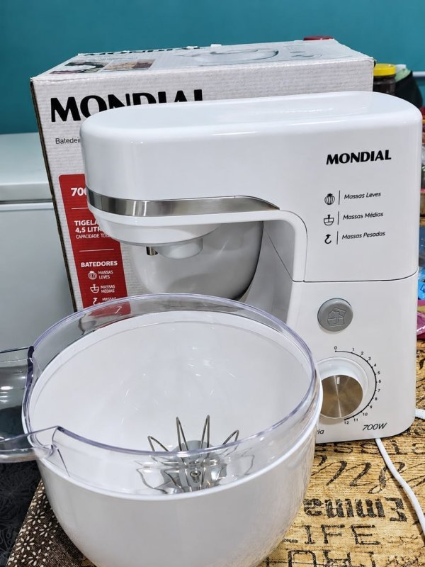 Batedeira Planetária, Mondial, Branco, 700W 220V + Frete Grátis