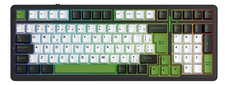 Teclado Aula F99 Mecânico Preto/verde Tri Mode Gamer Anbt2