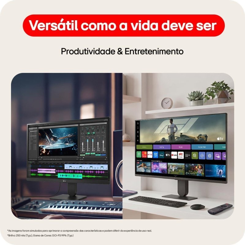 Monitor LG Smart, Tela IPS de 27”, FHD, WebOS 26, HDR10, ThinQ, Wi-fi, AirPlay, Bluetooth, 5ms (GtG), 120Hz, 2X USB, 2X HDMI, Preto- 27U511SB