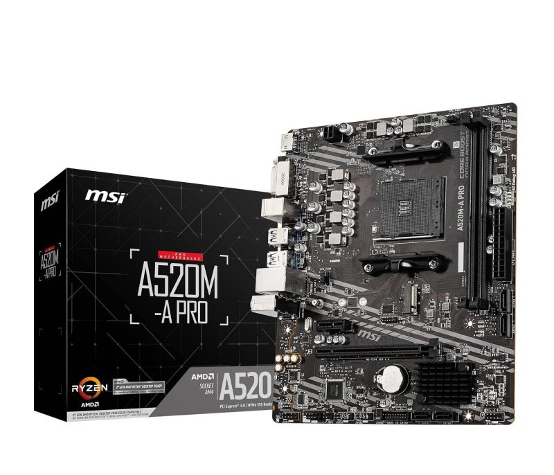 Placa Mãe MSI A520M-A PRO (AM4/2xDDR4/HDMI/DVI-D/M.2/USB 3.2)