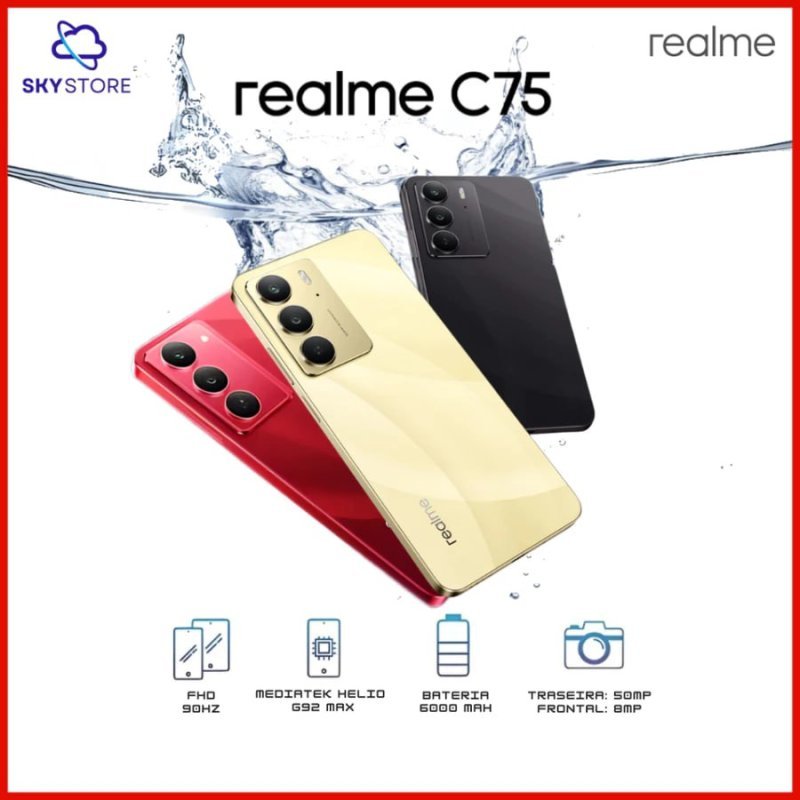 Realme C75 4G 256GB 8GB RAM MediaTek Helio G92 Max Câmera 50MP Bateria 6000mAh Global Version