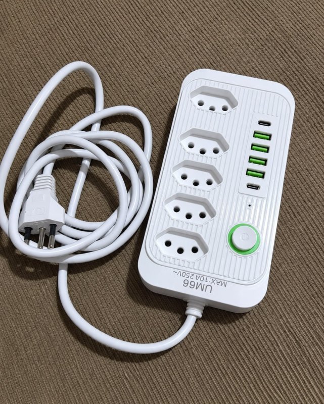 Extensão 5 Tomadas 4 Usb E Tipo C Proteção Sobrecarga Bivo
