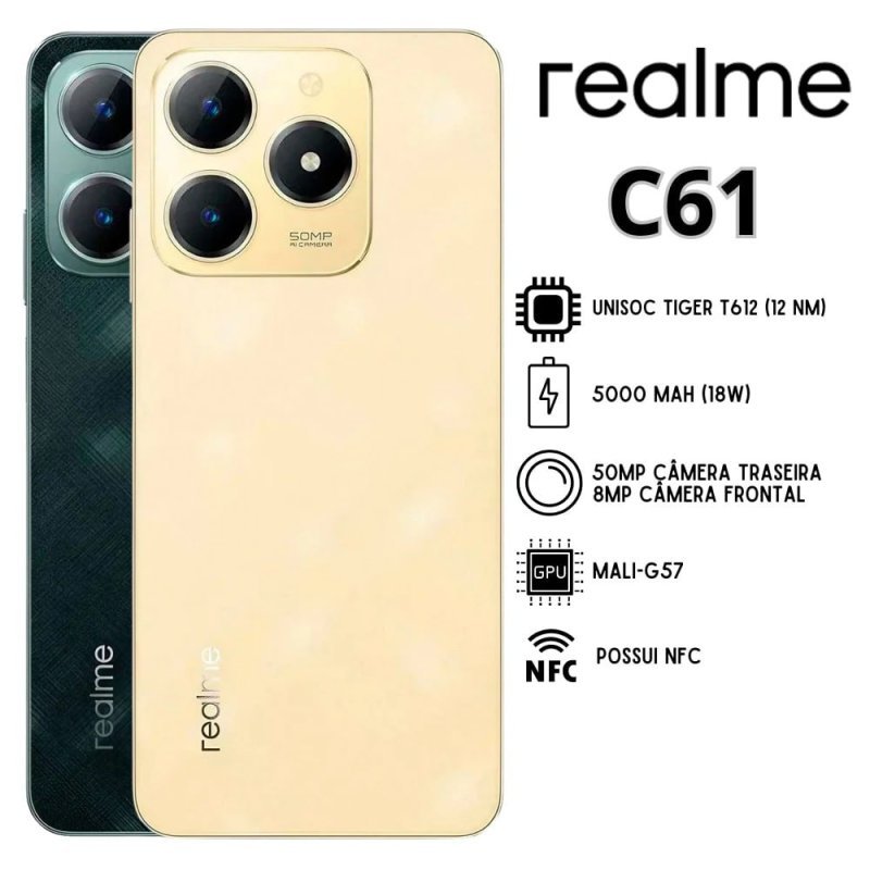 Smartphone Realme C61 4G NFC 256GB 8GB RAM Versão Global Anatel