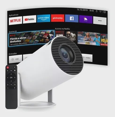 Projetor Portátil 4K HD Android 11.0 Smart WiFi 5G Bluetooth Branco