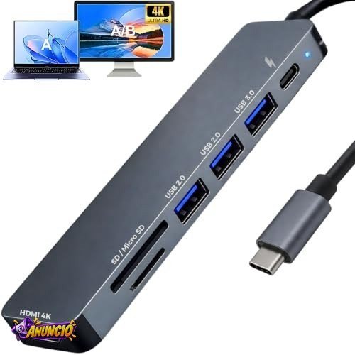 Hub USB-C 3.0 Extensor Adaptador Multifunções 7 em 1 - Estrutura em Alumínio