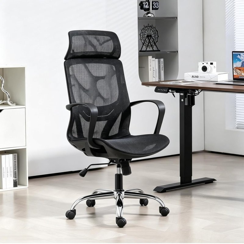 Cadeira de Escritório Ergonômica em Malha, Assento em Formato U, Altura Ajustável Ideal para Escritório e Home Office (Preto)