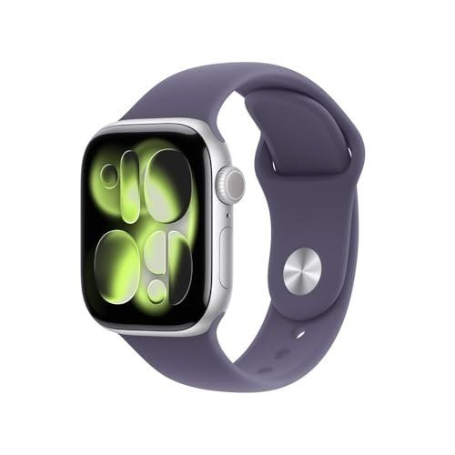 Apple Watch Series 11 GPS, Caixa em alumínio prateado de 42 mm com Bracelete desportiva roxo névoa - P/M