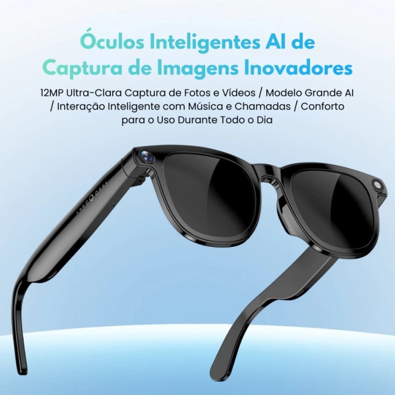 Óculos Inteligentes com IA Câmera 12MP 8K Fotos e Vídeos Assistente de IA e Chamadas por Voz