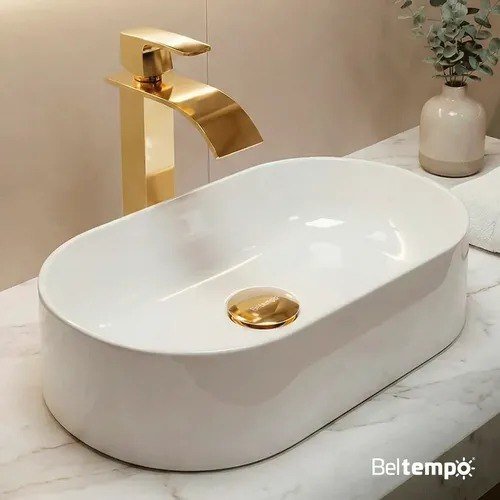 Cuba Pia de Apoio Sobrepor Oval 43x25 Branca Banheiro Lavabo Beltempo BT-2030