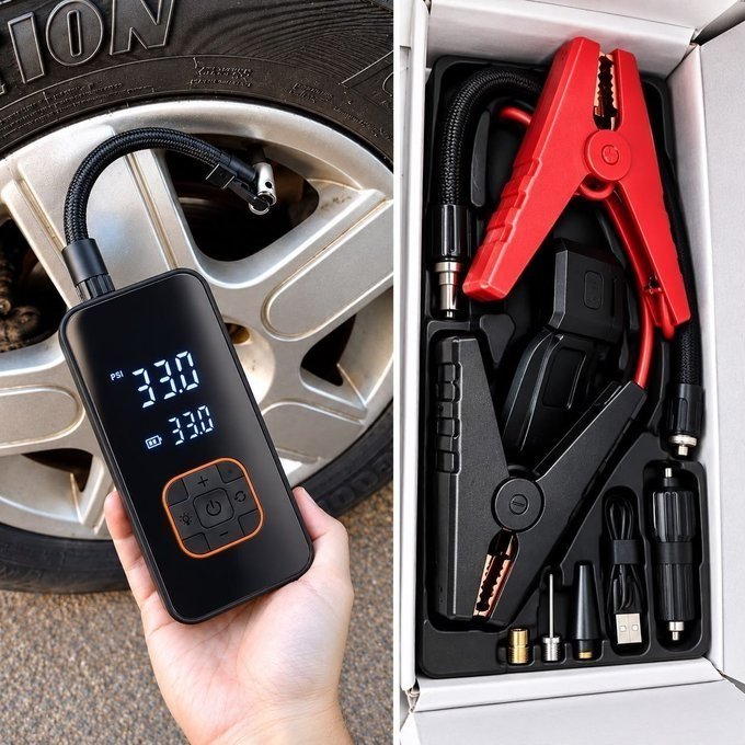 Bomba Elétrica Portátil Digital Para Encher Pneu De Carro Moto Bicicleta Inflador Automotivo Cor Preto