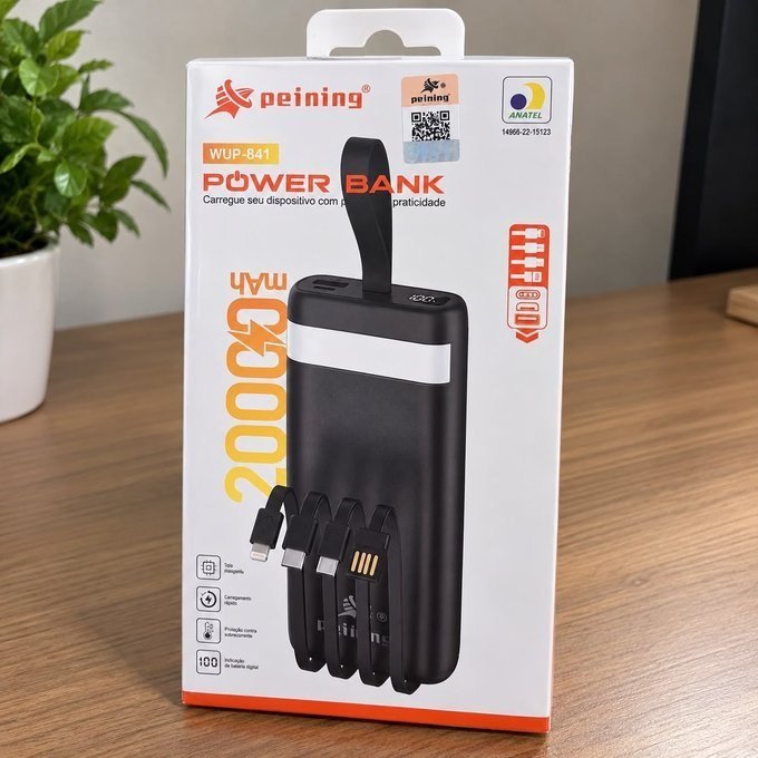 Carregador Portátil Power Bank 20.000 Mah Turbo Com Cabos + Frete Grátis