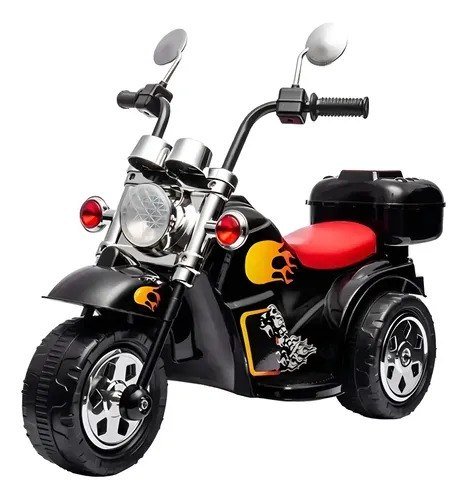 Mini Moto Elétrica Infantil 6V Preto Triciclo 3 Rodas Com Luz e Sons