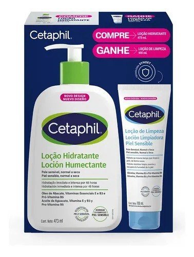 Kit Cetaphil Loção Hidratante 473ml + Loção de Limpeza 100ml - Hidratação 48h Corporal e Facial para Pele Sensível, Normal a Seca