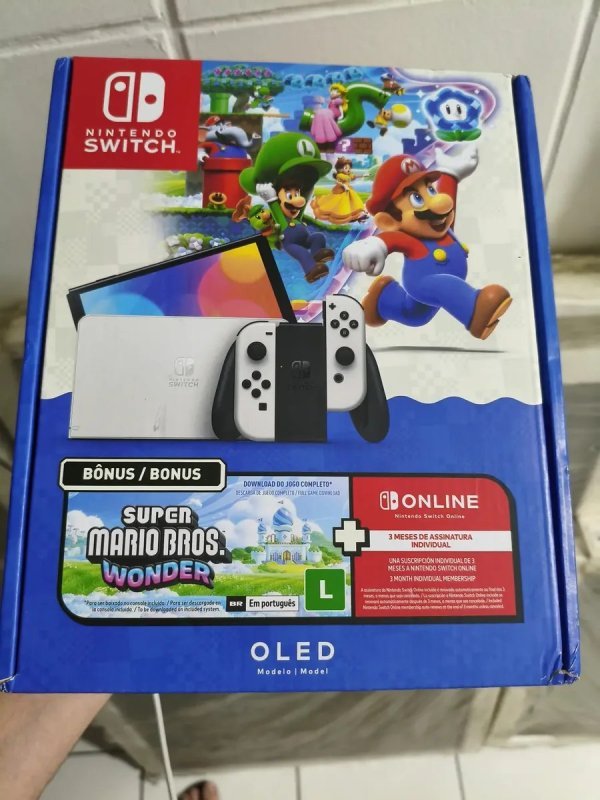 Bundle Nintendo Switch Oled + Super Mario Bros. Wonder + 3mo Nos Branco + Frete Grátis