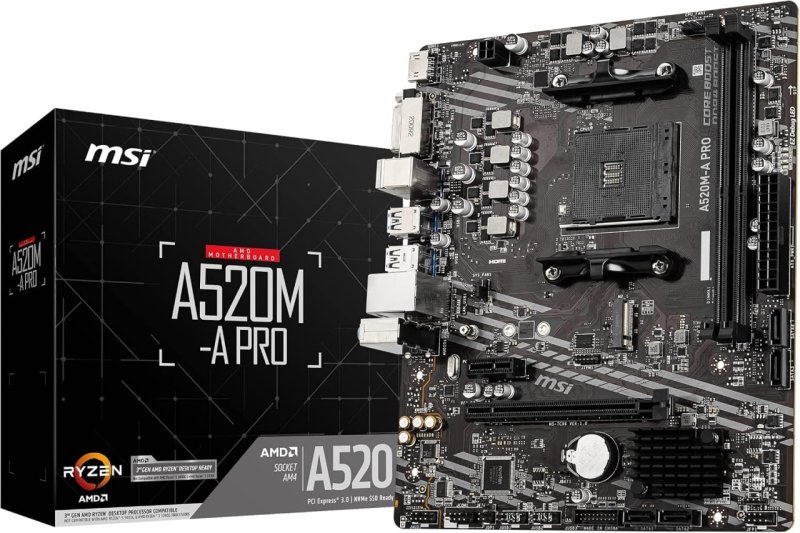 Placa Mãe MSI A520M-A PRO (AM4/2xDDR4/HDMI/DVI-D/M.2/USB 3.2)
