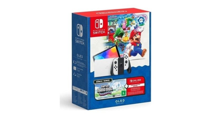 Bundle Nintendo Switch OLED + Super Mario Bros Wonder + 3 Meses de Assinatura Nintendo Switch Online