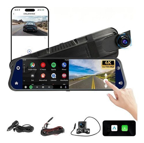 Câmera Veicular Automotiva para Carro com WiFi 4K+1080p e Tela de 10in
